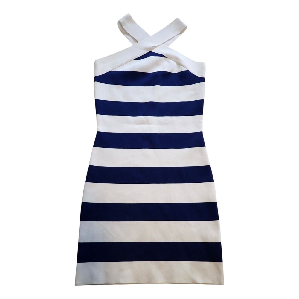 Happily Grey Dress Womens XS Navy White Striped Halter Sheath Stretch Knit